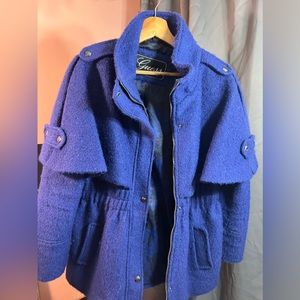 Guess womens wool cape collar zipper coat